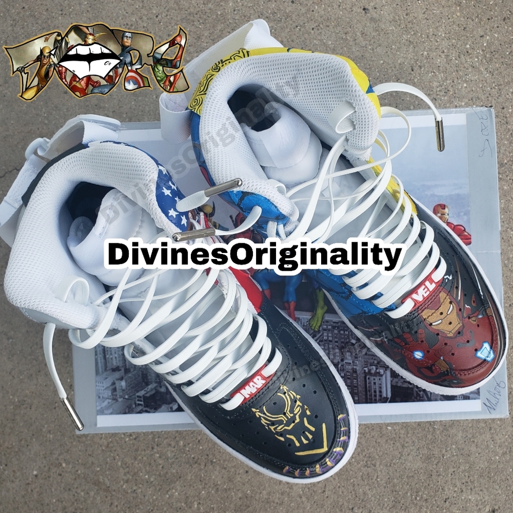 **Custom** MARVEL themed Nike AF1 high Spiderman Wolverine Captin America Hulk - Picture 9 of 10
